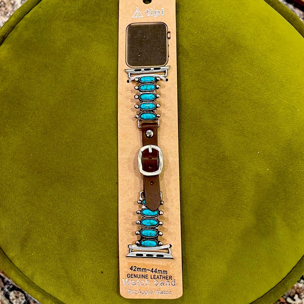 Turquoise leather Apple Watch band